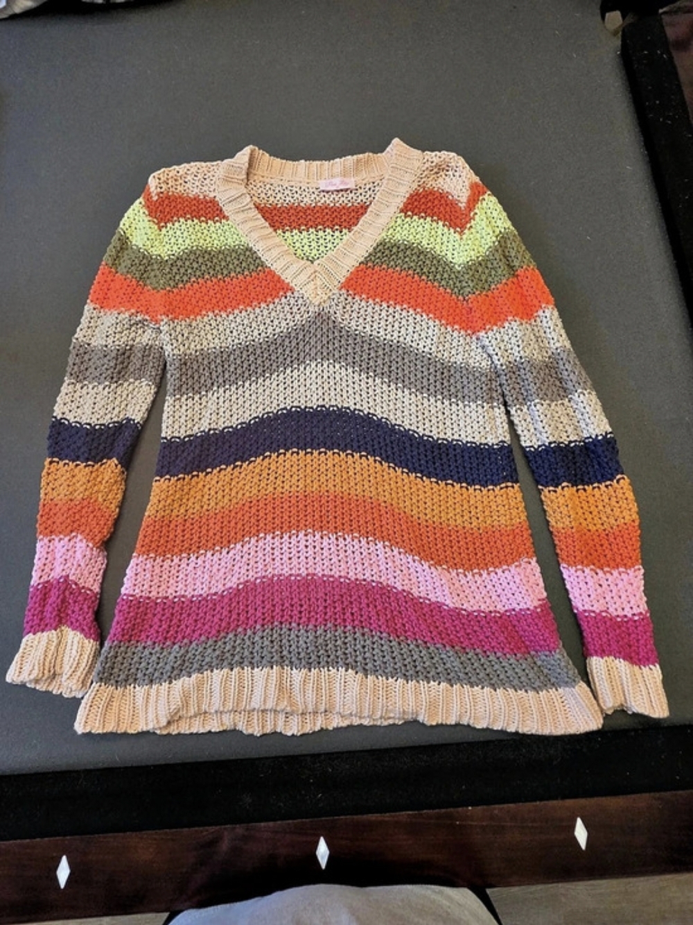 Pink Lily Georgie Bright Multi-Striped V-Neck Sweater - M